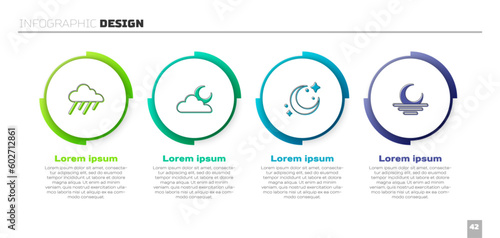 Set Cloud with rain, moon, Moon and stars and Sunset. Business infographic template. Vector