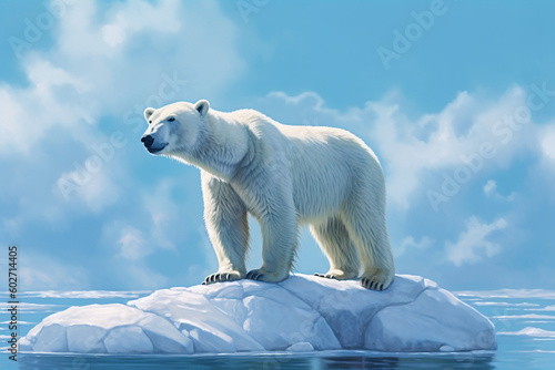Arctic Polar Bear: A striking image of a polar bear standing on an ice floe, highlighting the stunning contrast between its white fur and the icy background.