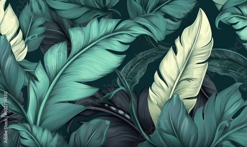 Wallpaper Mural  a bunch of green and yellow leaves on a black background.  generative ai Torontodigital.ca