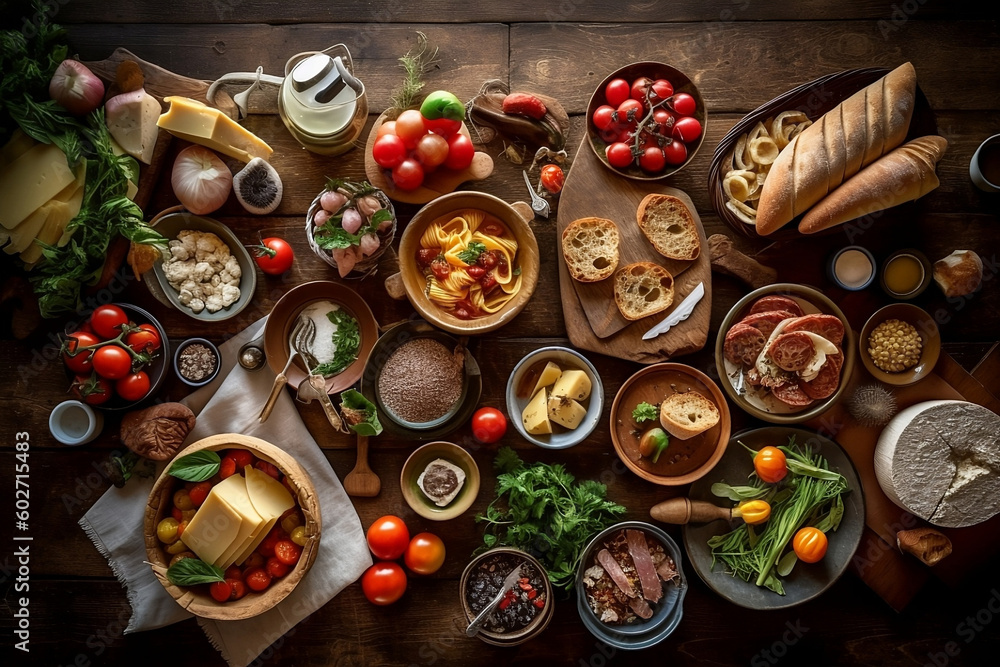 A table full of French cuisine dishes. Generative AI A table full of French cuisine dishes. Generative AI