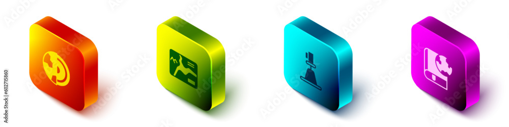 Set Isometric Earth core structure crust, Topographic map, Tacheometer, theodolite and globe and book icon. Vector Set Isometric Earth core structure crust, Topographic map, Tacheometer, theodolite and globe and book icon. Vector