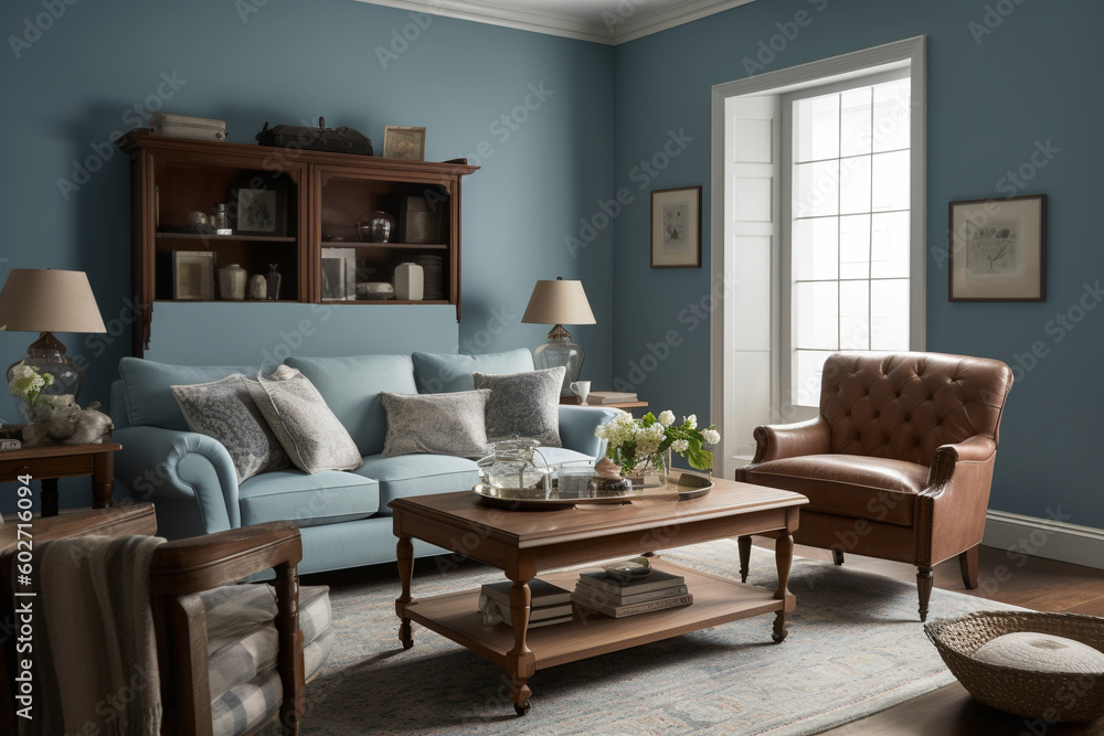 Fototapeta premium Modern living room interior design. Generative AI