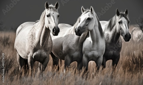  a group of horses standing in a field of tall grass.  generative ai © Anna