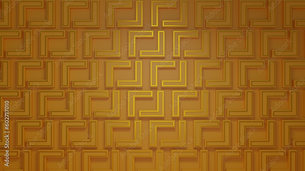 Yellow geometric square and golden lines 3d render backdrop Yellow geometric square and golden lines 3d render backdrop