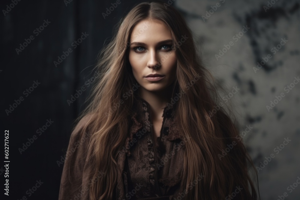 Portrait of a beautiful young woman with long hair and makeup. - made with Generative AI