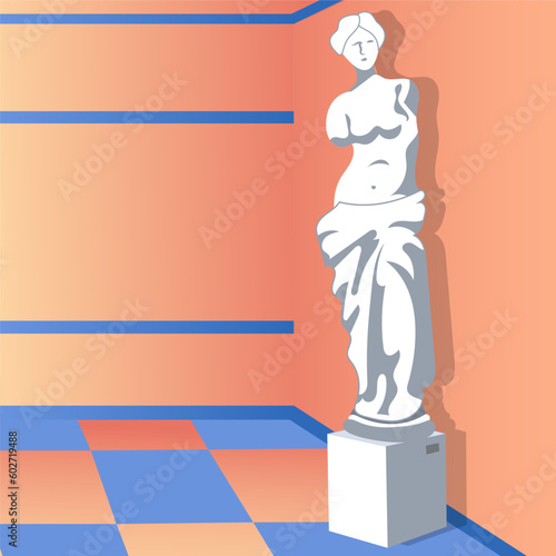 White female sculpture isolated on interesting background. Venus statue - Roman Goddess of Love. Vector illustration. Museum illustration.