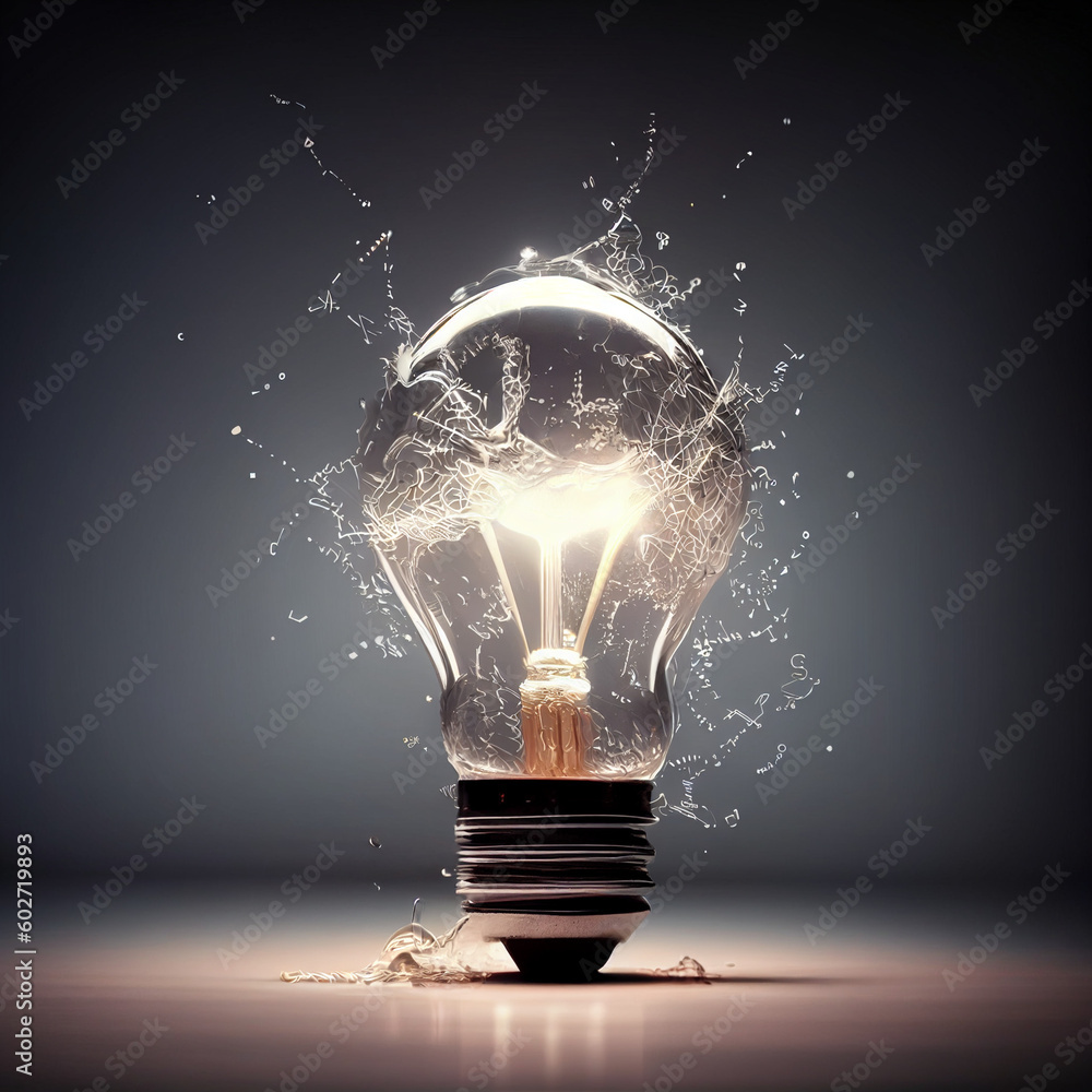 Energia elétrica saindo de uma lâmpada IA generativa - obrazy, fototapety, plakaty 