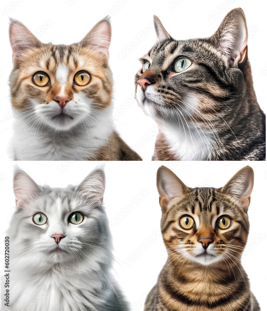 Cat kitty kitten, many angles Front view portrait head shot isolated on transparent background cutout , PNG file Cat kitty kitten, many angles Front view portrait head shot isolated on transparent background cutout , PNG file