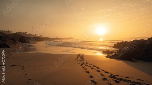 Wide view of lonely Beach at sunset