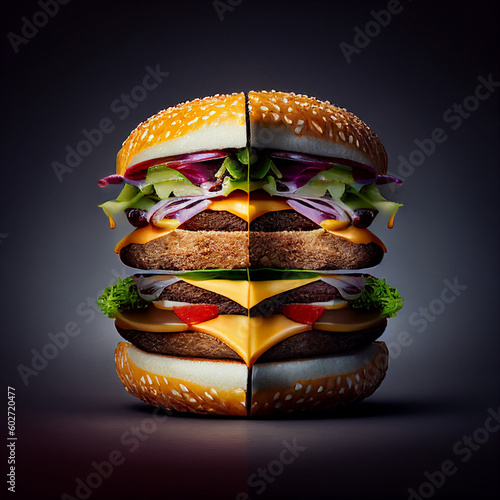 Um lanche de hamburger dividido em dois ai generativa