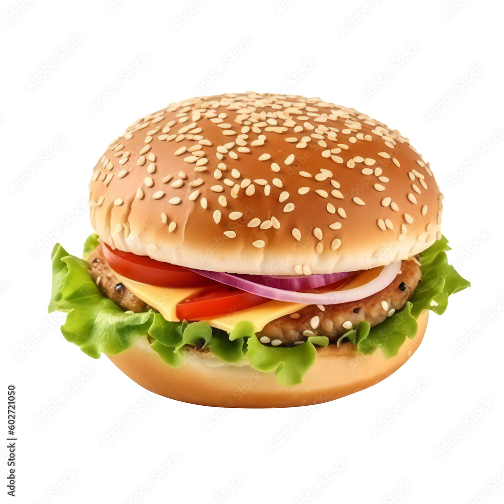 Tasty beef burger with cheese and salad on transparent background AI generated Tasty beef burger with cheese and salad on transparent background AI generated