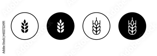 Wheat ear vector icon set. Agriculture outline and filled symbol. Cereals grain logo in circle