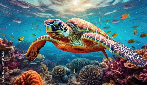 turtle swimming in sea ai generative