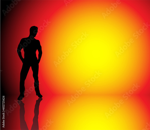 Silhouette of muscle boy on beautiful hot background