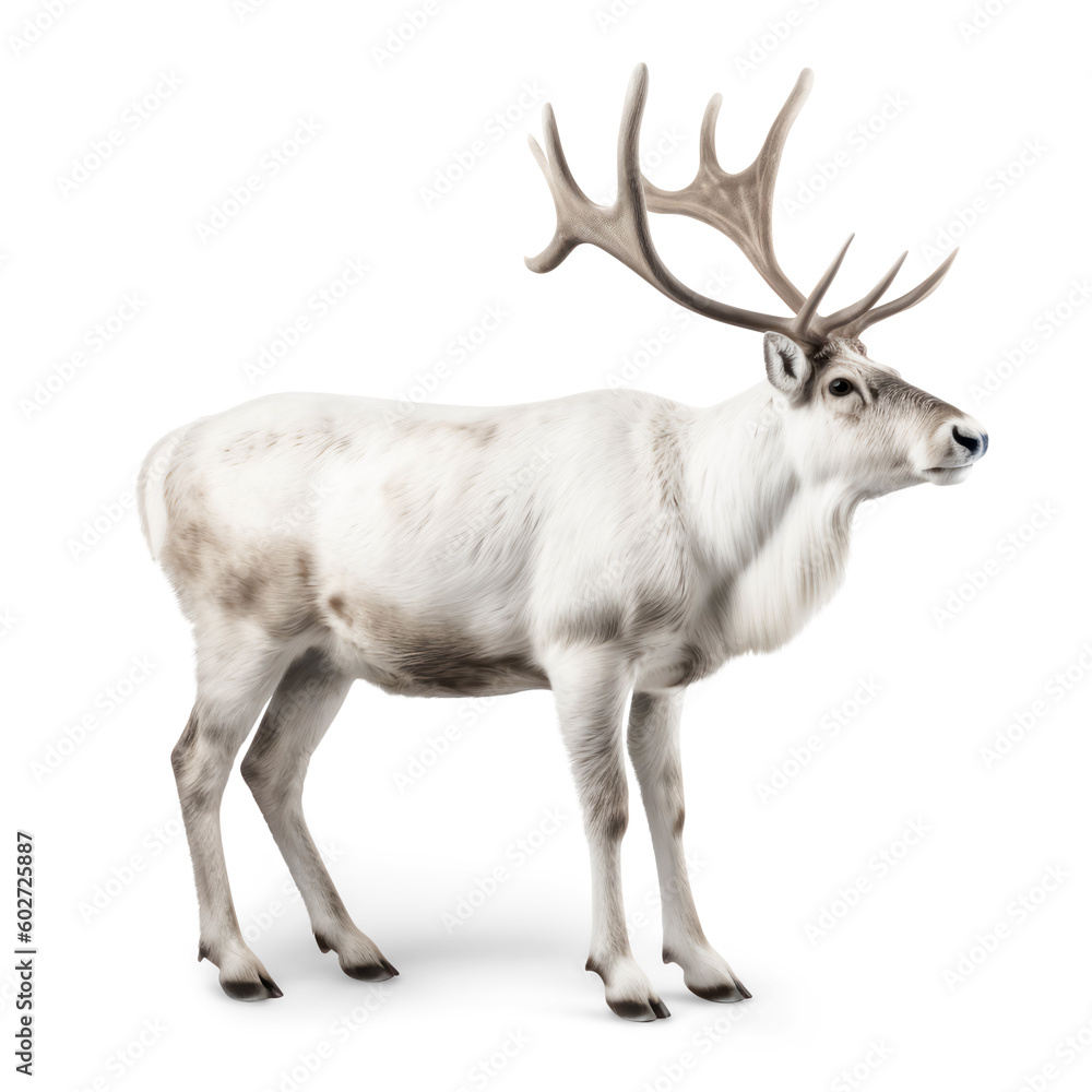 white Scandinavian reindeer (2) isolated over a transparent background, cut-out winter, Christmas, Scandinavia, or wildlife design element for your sleigh, generative AI white Scandinavian reindeer (2) isolated over a transparent background, cut-out winter, Christmas, Scandinavia, or wildlife design element for your sleigh, generative AI