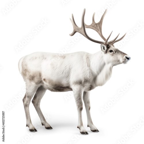 white Scandinavian reindeer (2) isolated over a transparent background, cut-out winter, Christmas, Scandinavia, or wildlife design element for your sleigh, generative AI