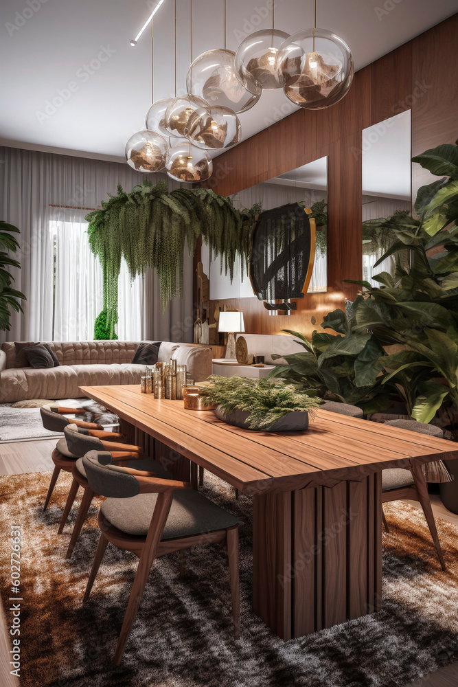 Obraz premium Generative AI illustration of Modern Living Room a luxury home interior with recycled furniture
