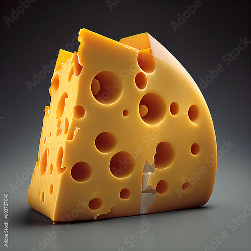 piece of cheese bored in dark background