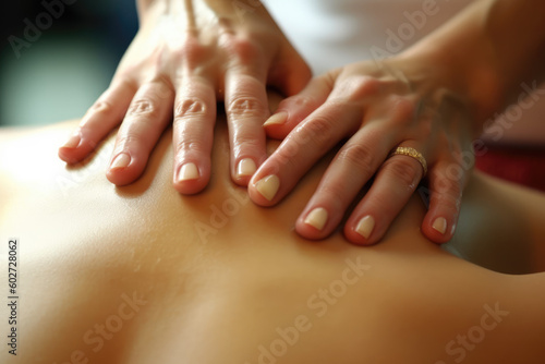 Relaxing Back Massage. Experience the close-up view of expert hands soothing your muscles for ultimate relaxation and rejuvenation AI Generative