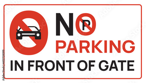 No parking sign. no access to four wheeler, three wheeler, two wheeler. Building entrance area. No parking in front of gate. Sign board for vehicle entry and exit. Cars, auto and motorcycles symbol.