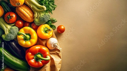 Freshly vegetables in craft packet. Healthy food background with ai generated