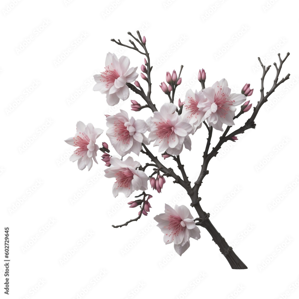 isolated Cherry Blossom Branch, Light Pink, Clip Art Transparent PNG
