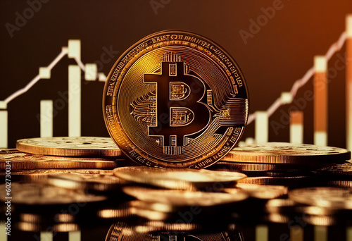 Bitcoin coin 3d model with financy background money currency criptocoin cripto criptomoney ai generated ia generative  photo