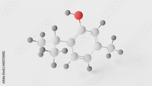 thymol molecule 3d, molecular structure, ball and stick model, structural chemical formula monoterpenoid phenol photo