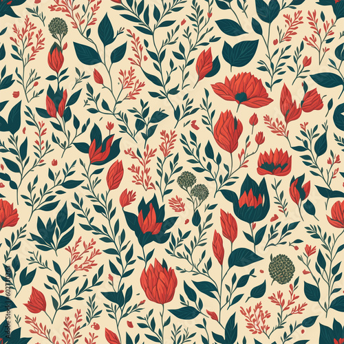 Ditsy liberty style seamless pattern. Sketch flat manner. Botanical collage in modern trendy style. Summer meadow flowers collection. Nature ornament for textile, fabric, wallpaper, surface design.