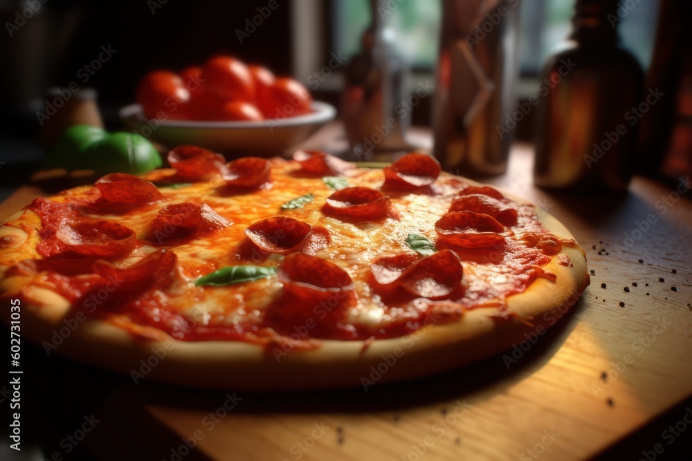 The pizza with salami and tomatoes with Ai Generated The pizza with salami and tomatoes with Ai Generated