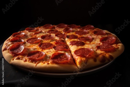 The pizza on isolated black background with Ai Generated