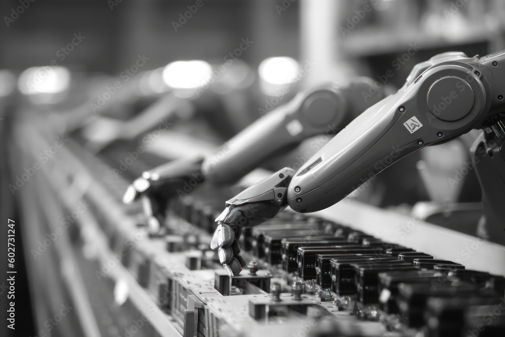 Close-up arm robotic in-line production with Ai Generated Close-up arm robotic in-line production with Ai Generated