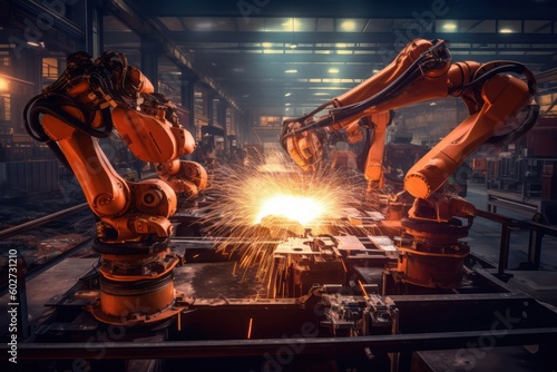 The robotic arm welder at work in action with Ai Generated.