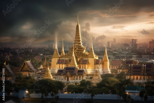 On the night of Wat phra kaew Bangkok, Thailand with Ai Generated