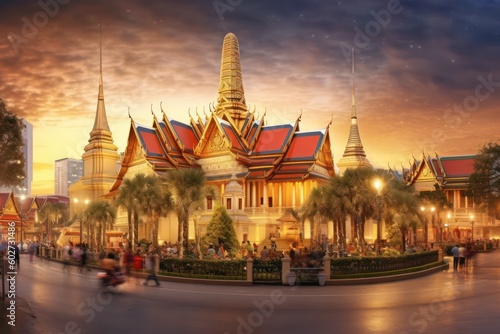 Night view of the Thai Temple Wat Phra Kaew with Ai Generated