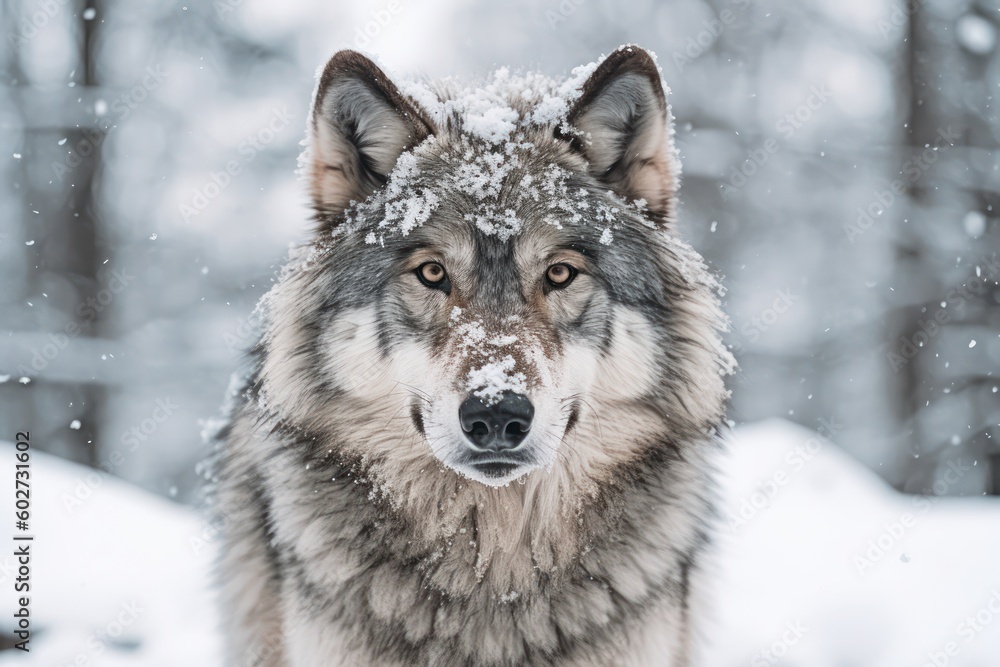 Portrait of the Wolf in Winter with Ai Generated.
