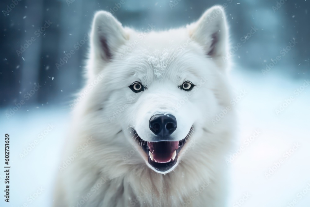 portrait of a white wolf on the snow with Ai Generated