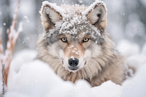 The portrait of the gray wolf in the snow with Ai Generated © EmmaStock