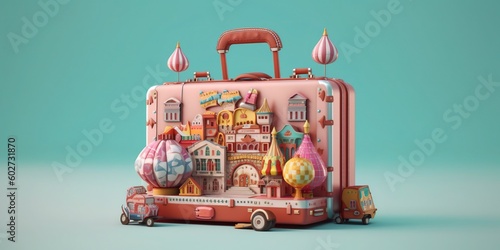 Magic suitcase. Circus, amusement park. Fantasy.