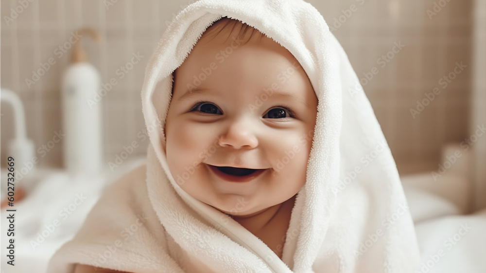 Little baby Child Wrapped in Towel After Bath. Adorable Happy Smiling Kid in Bath Time Cute Toddler. generative ai Little baby Child Wrapped in Towel After Bath. Adorable Happy Smiling Kid in Bath Time Cute Toddler. generative ai