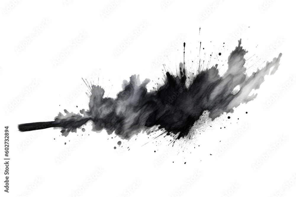 Abstract black in splash, paint, brush strokes, stain grunge isolated on clear background, Japanese style with Generative AI. - obrazy, fototapety, plakaty 
