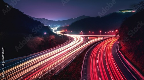 Lightspeed, urbam traffic. roads in the night.