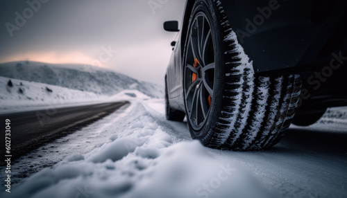 Winter Tires on the road Generative Ai photo