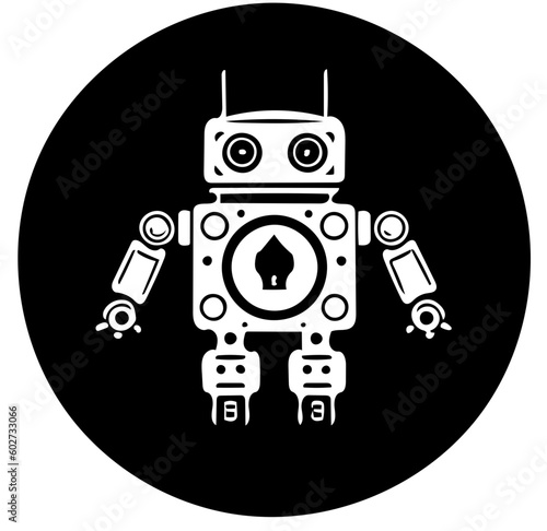 Black and white logo design of a robot, vector illustration of a modern technology robo