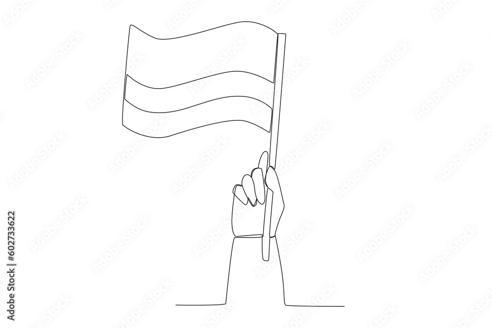 A hand and Colombian flag. Independencia de Colombia one-line drawing A hand and Colombian flag. Independencia de Colombia one-line drawing