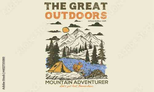 The great outdoors vector print design for t-shirt.