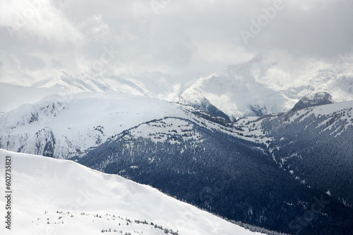 Fototapeta Naklejka Na Ścianę i Meble -  Scenic shot of moutain peaks in Whistler, Canada.
