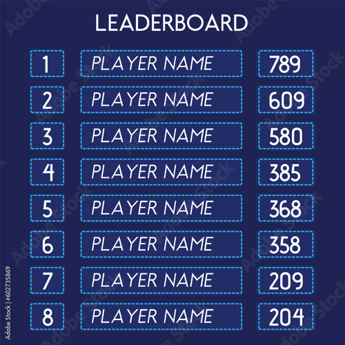 Vector leaderboard interface, game interface, game element, leaderboard with position chart infographic