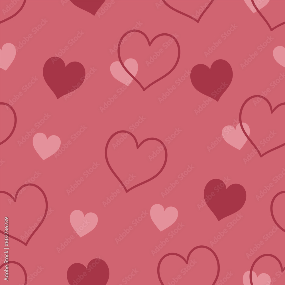 Cute seamless pattern with hearts in pink colors. Vector graphics.