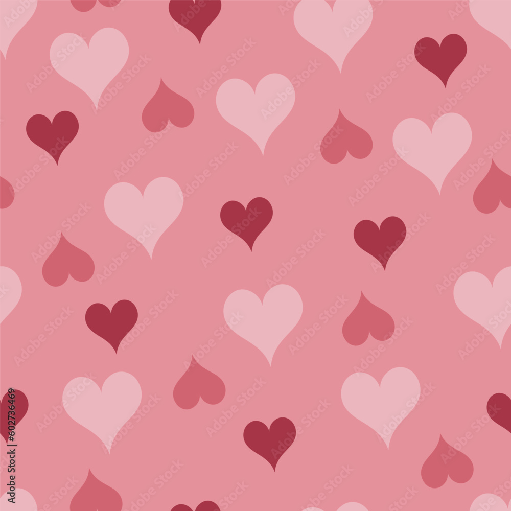 Cute seamless pattern with hearts in pink colors. Vector graphics.